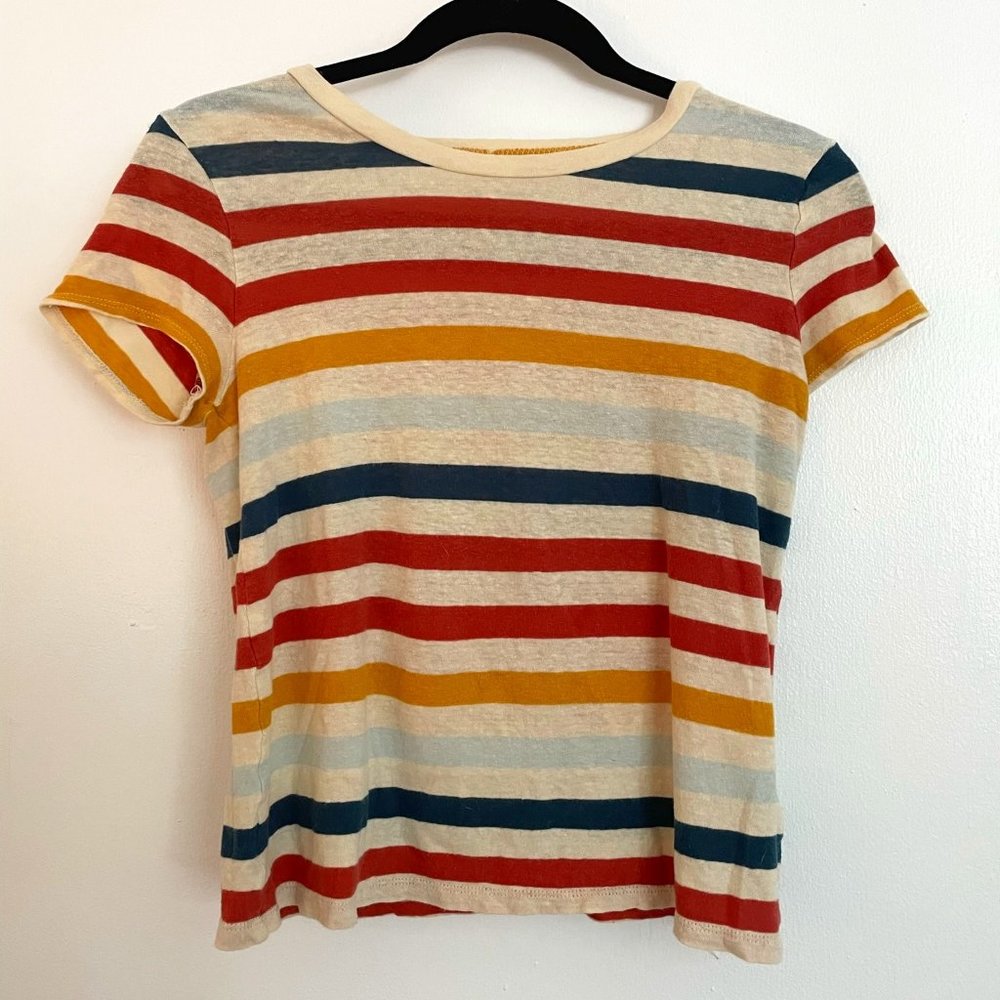 Madewell LoFi Shrunken Striped Whisper Tee T Shirt Navy Mustard Gold size XS - Picture 8 of 9